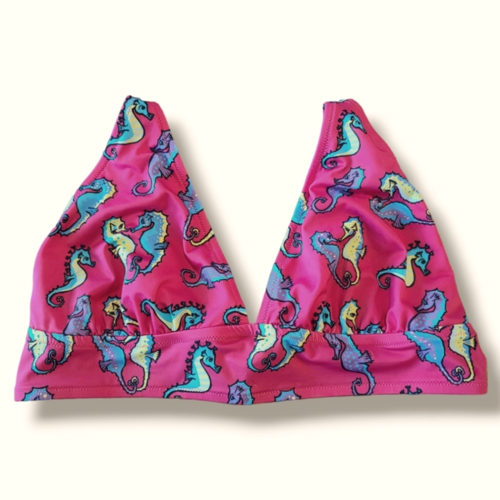 MeUndies Pink Bikini Top Sea Horse Print Size XL